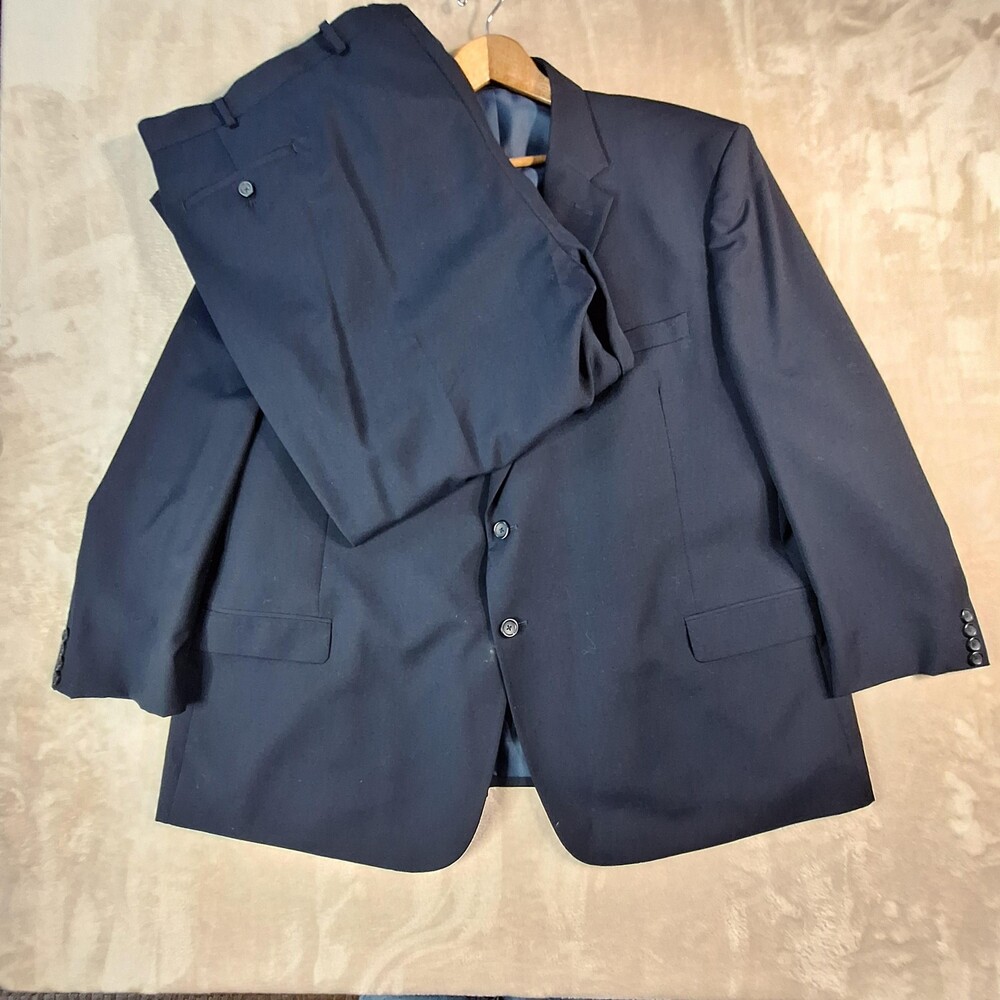Pronto Uomo Suit Mens 52 52x2 Blue Wool Poly Double Vent 2 Button 2 Piece Formal